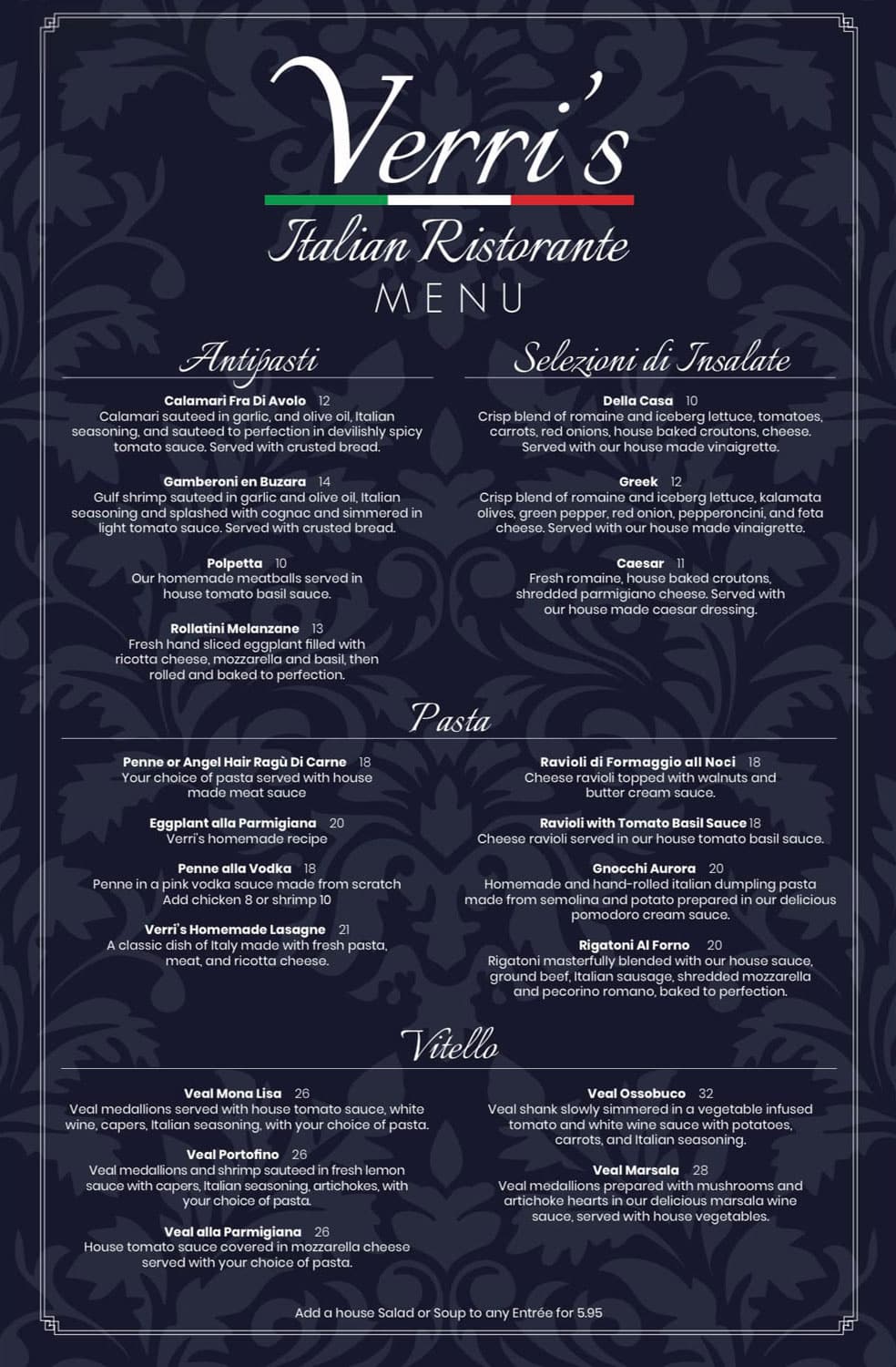 Verri's Italian Ristorante Menu